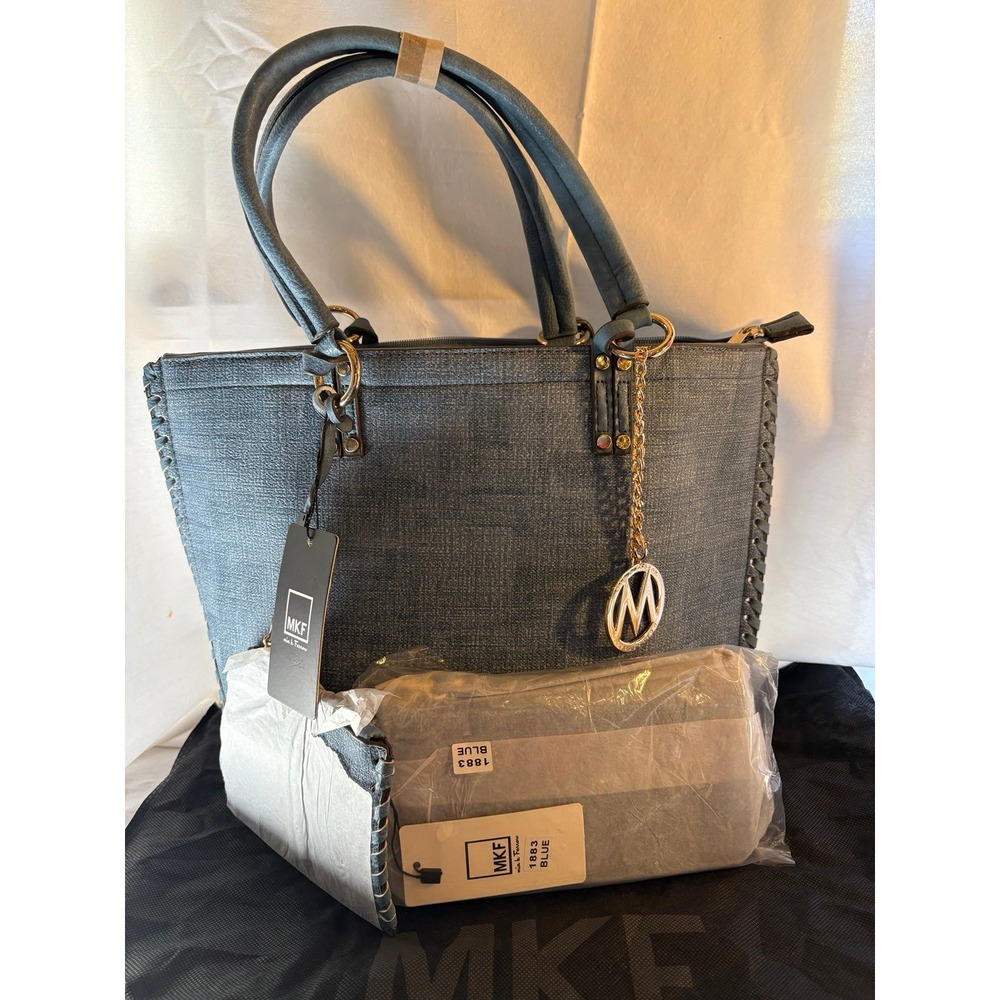 MKF Collection Mia K Farrow Blue Tote Bag and Wallet Set 1883‎ Whipstitch New